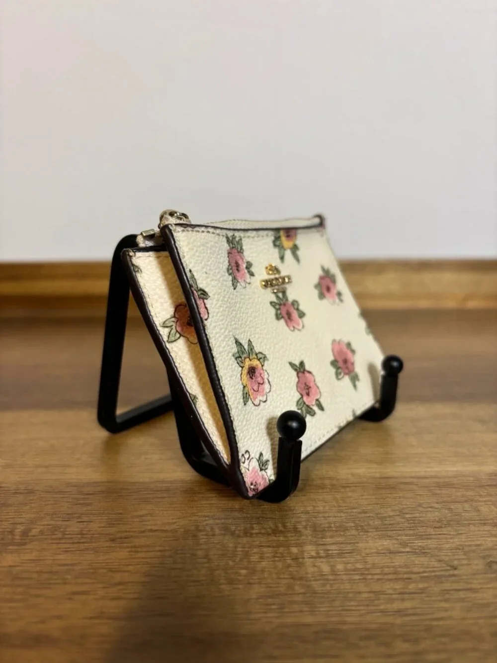 Coach Ivory Cream Pink Floral Mini Skinny ID Case